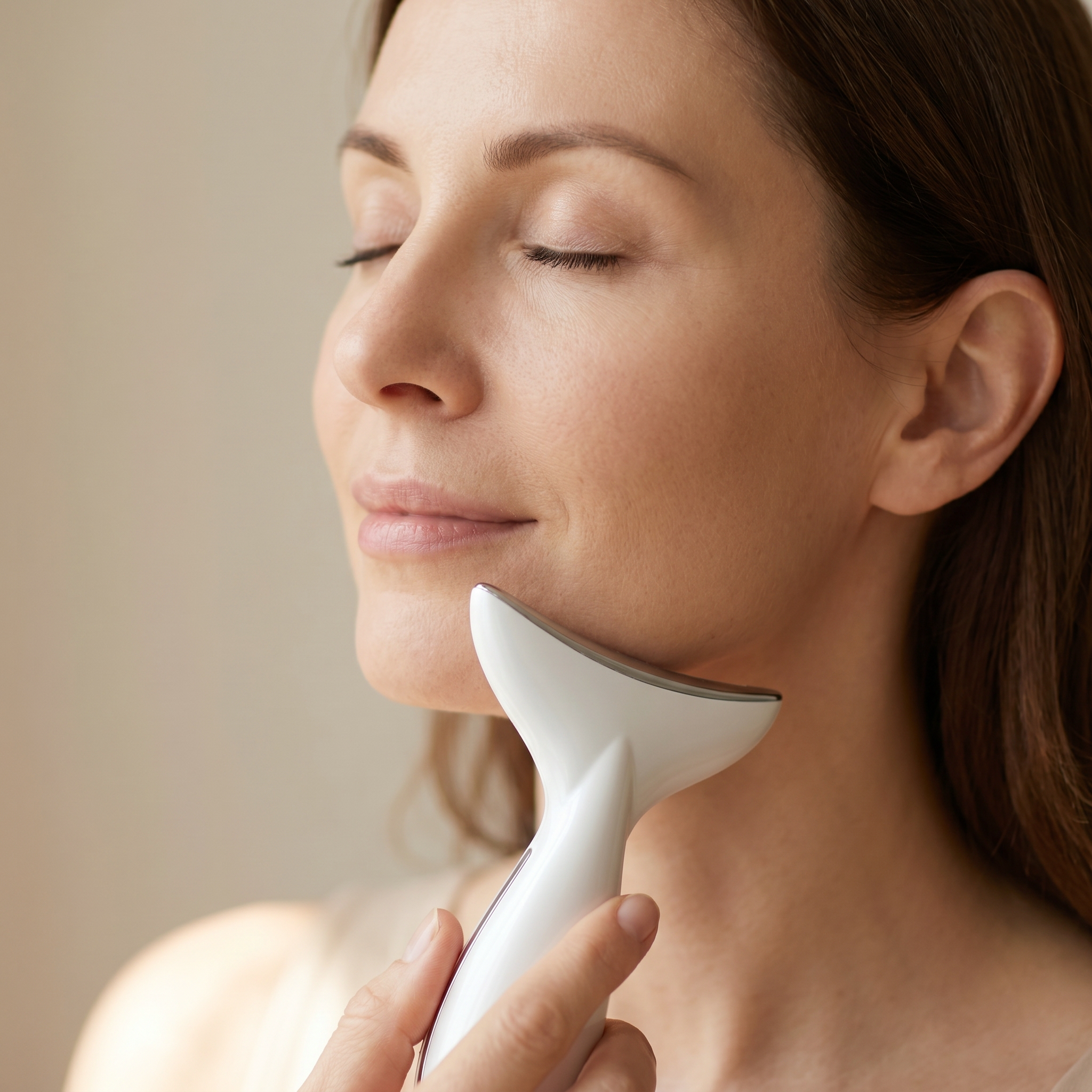 NuvLift Pro EMS Microcurrent device on jawline