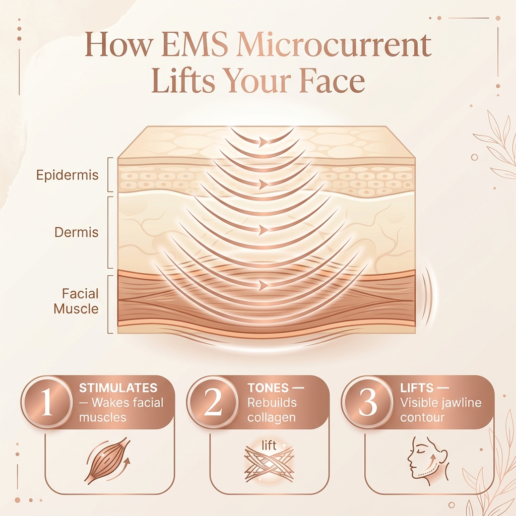 How EMS Microcurrent Lifts Your Face infographic